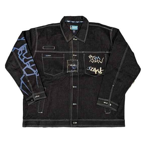 Vintage Y2K Raw Blue 3XL Denim Jacket NWT! Deadstock Urban Hip Hop Graffiti - Picture 3 of 16